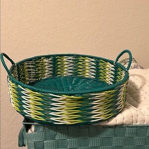 Vibrant Teal and Lime Woven Basket